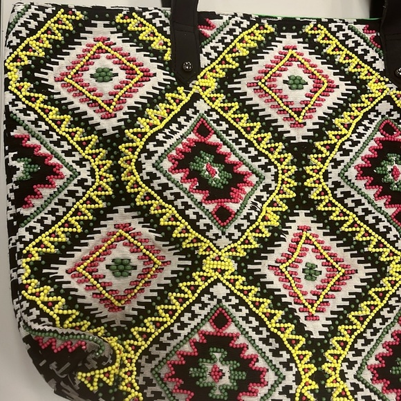 Big Buddha Multicolor Patterned beaded Tote zipper Bag preowned - Picture 2 of 14